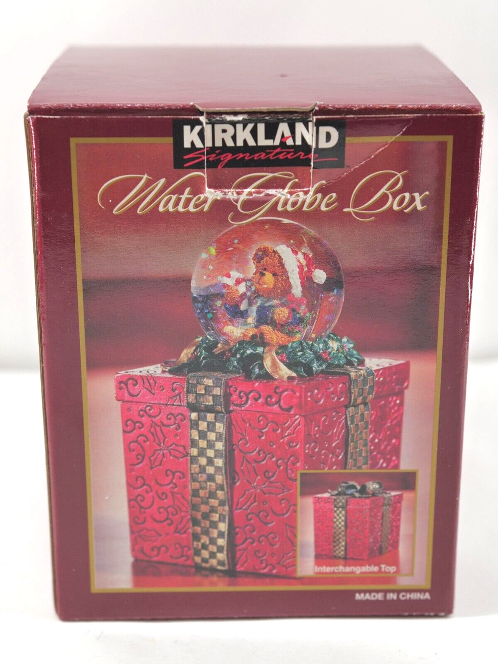 Kirkland Signature Water Globe Box Christmas Snow Interchangeable Top Teddy Bear